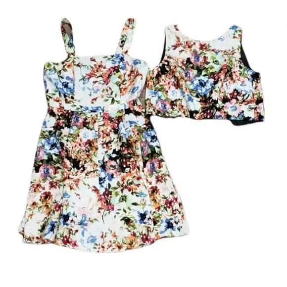 Gabby Skye Multicolor 2 Piece Watercolor Floral A-line Tank Dress with Top 8 - Picture 3 of 6